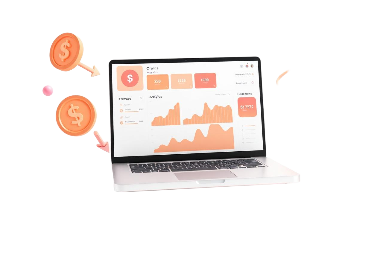 3D laptop showing ad performance analytics